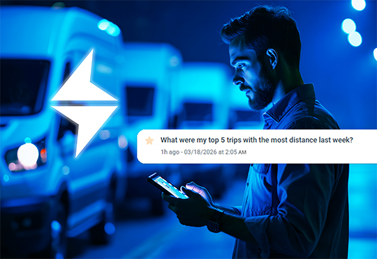 Man asking Linxup AI fleet questions on his phone