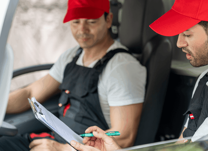 Drivers reviewing a clipboard