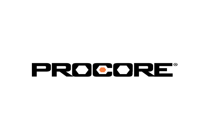 The Procore logo in black text with a small orange hexagon replacing the letter C.