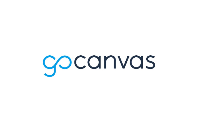 Logo with the word "gocanvas" in lowercase. The letters "go" are in light blue with a connected loop, while "canvas" is in dark blue.
