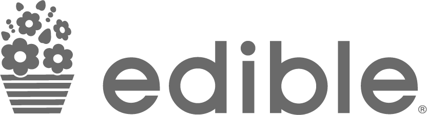 The Edible brand logo, featuring a small illustration of a flower basket next to the word "edible" in a lowercase sans-serif font.