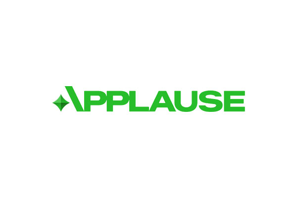 Text logo reading "Applause" in bold, black letters with a small blue circle at the top right corner, on a white background.